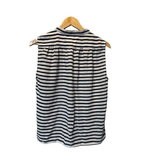 J.Crew Women’s Navy Blue White Striped Sleeveless Button Up Blouse Size 10 - Picture 2 of 5